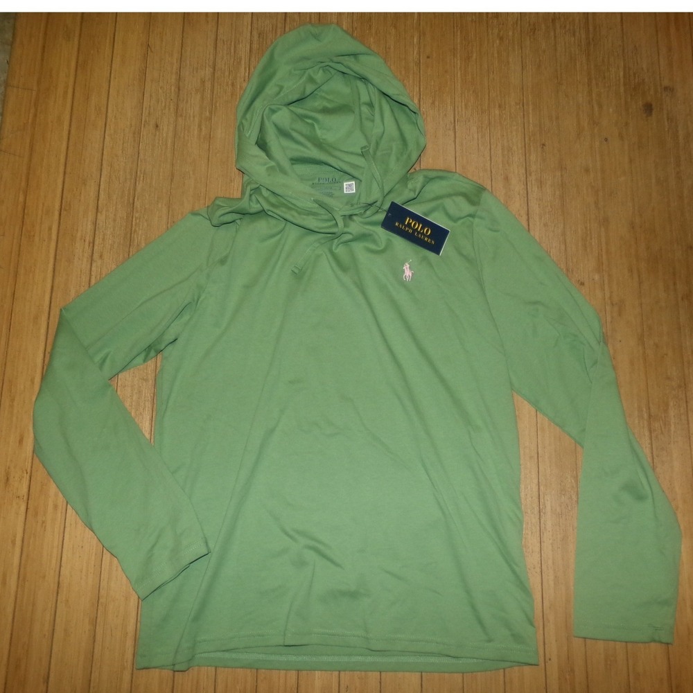 Polo Ralph Lauren Mens Medium Green Pink Pony Long Sleeve Hooded T-Shirt NWT
